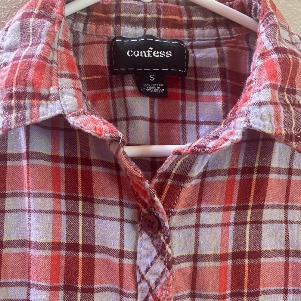 Confess plaid flannel orange blue burgundy red Size small